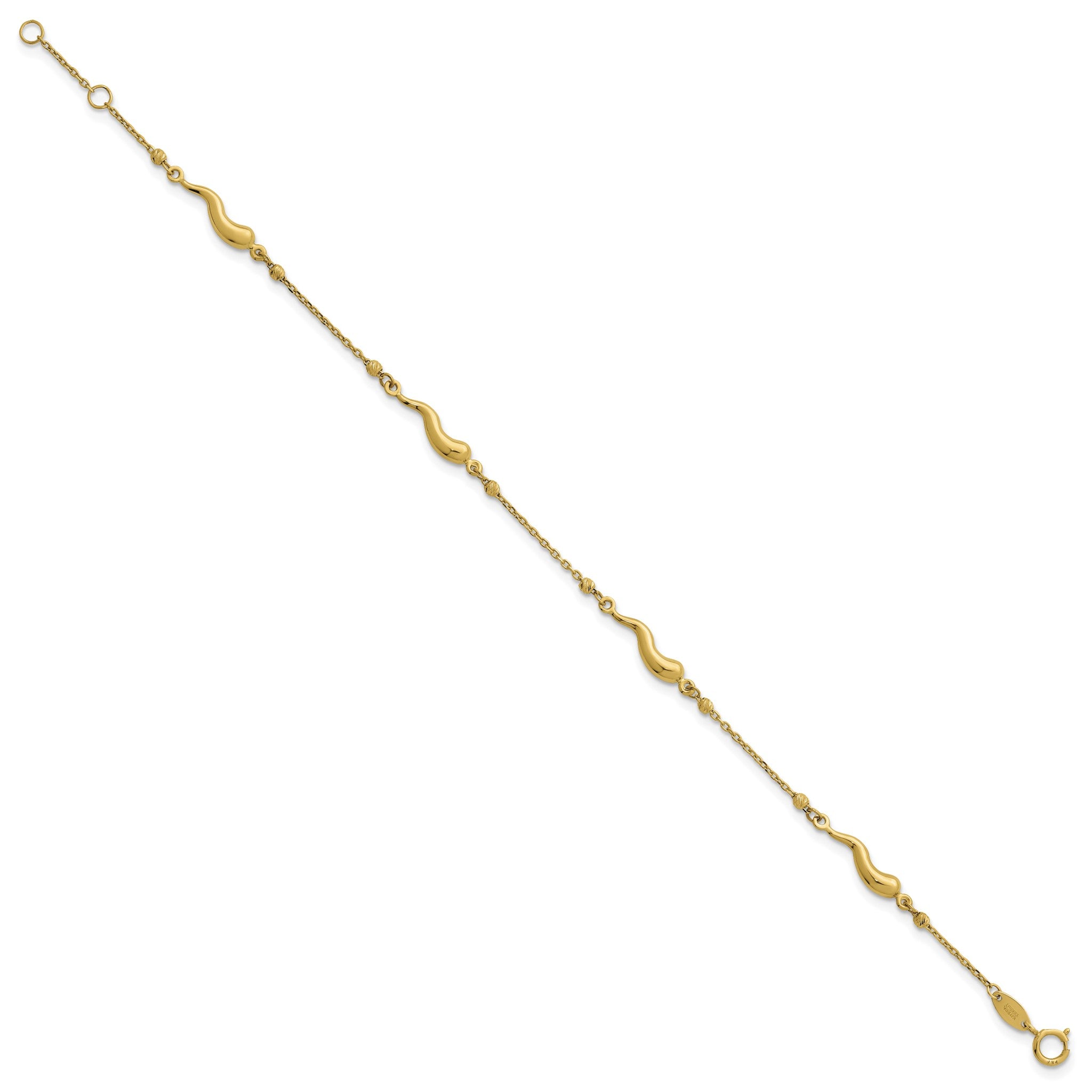 Beaded Italian Horn Bracelet in 14K Yellow Gold, 3.7mm, 7 Inch Secondary image