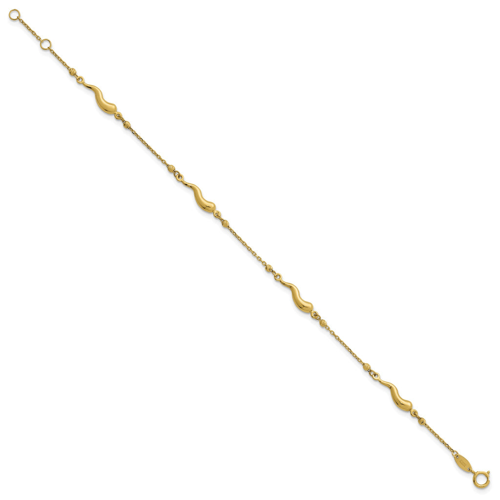 Beaded Italian Horn Bracelet in 14K Yellow Gold, 3.7mm, 7 Inch - Sophia Jewelers