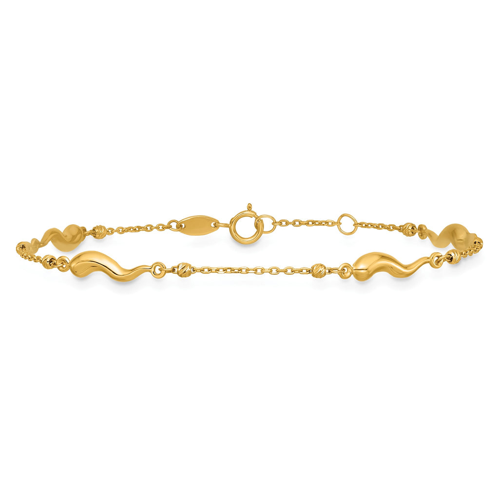 Beaded Italian Horn Bracelet in 14K Yellow Gold, 3.7mm, 7 Inch - Sophia Jewelers