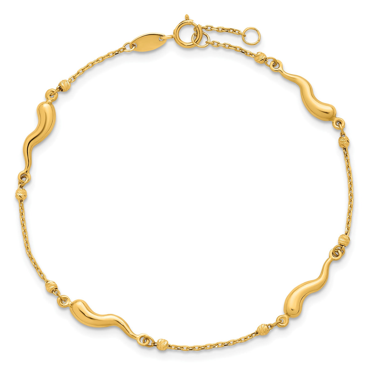Beaded Italian Horn Bracelet in 14K Yellow Gold, 3.7mm, 7 Inch - Sophia Jewelers