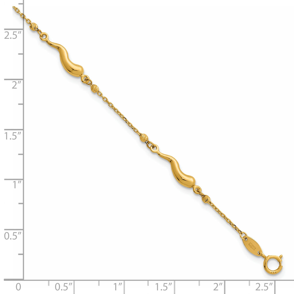 Beaded Italian Horn Bracelet in 14K Yellow Gold, 3.7mm, 7 Inch - Sophia Jewelers
