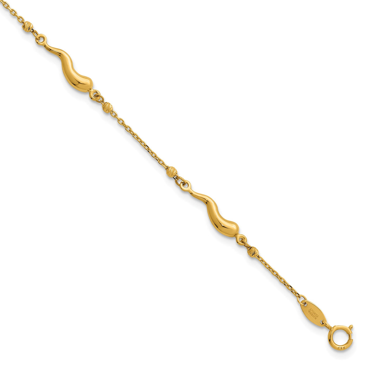 Beaded Italian Horn Bracelet in 14K Yellow Gold, 3.7mm, 7 Inch - Sophia Jewelers Main image