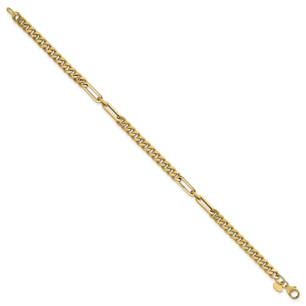 Curb and Paperclip Link Bracelet in 14K Yellow Gold - Sophia Jewelers