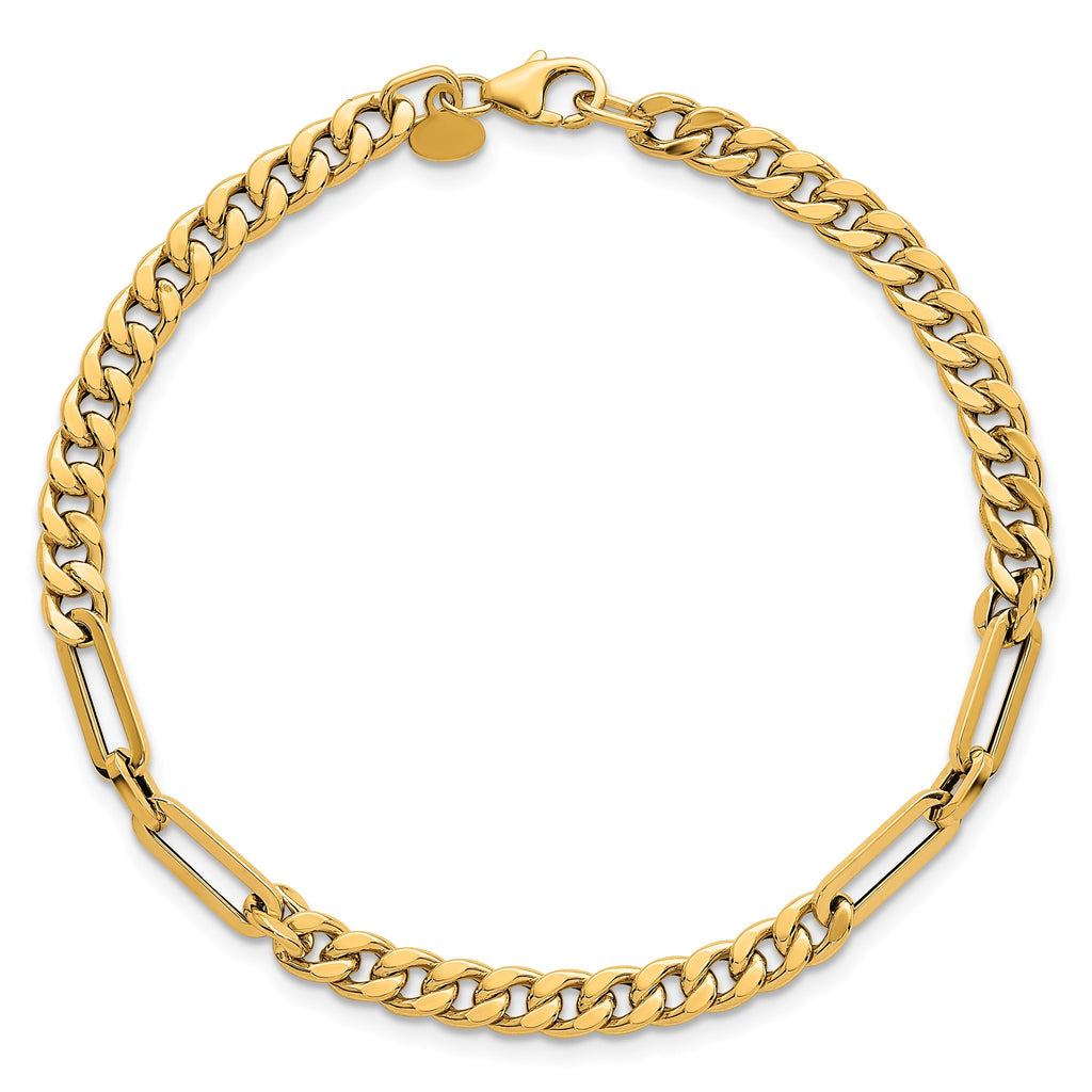 Curb and Paperclip Link Bracelet in 14K Yellow Gold - Sophia Jewelers