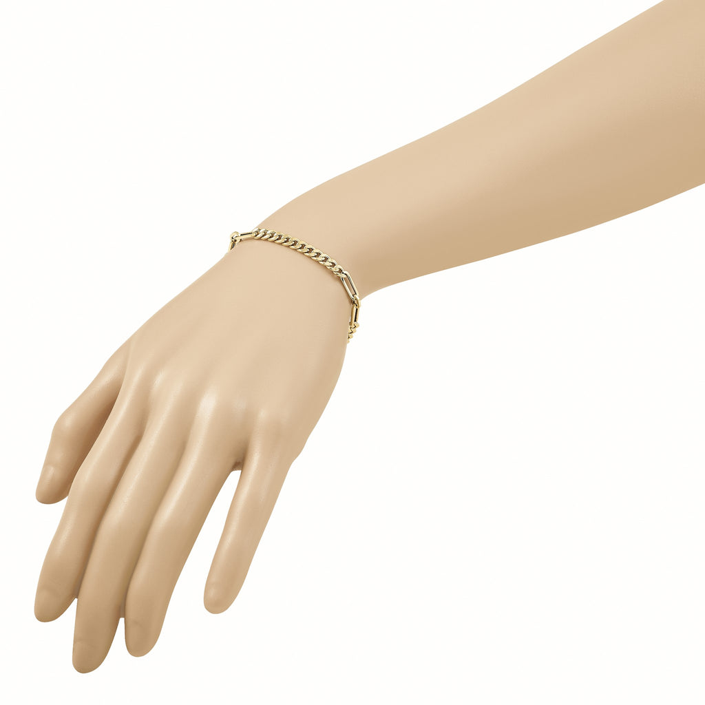 Curb and Paperclip Link Bracelet in 14K Yellow Gold - Sophia Jewelers