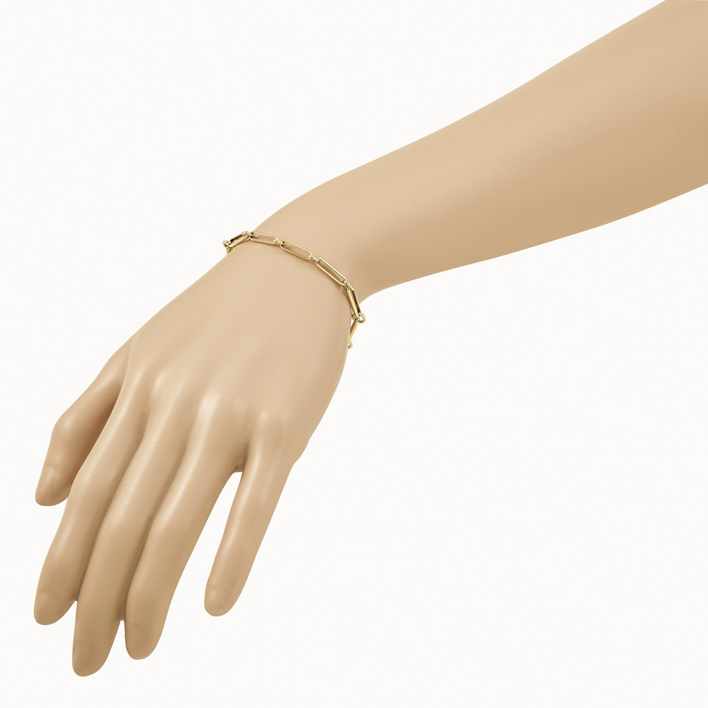 Paperclip and Rolo Link Bracelet in 14K Yellow Gold - Sophia Jewelers
