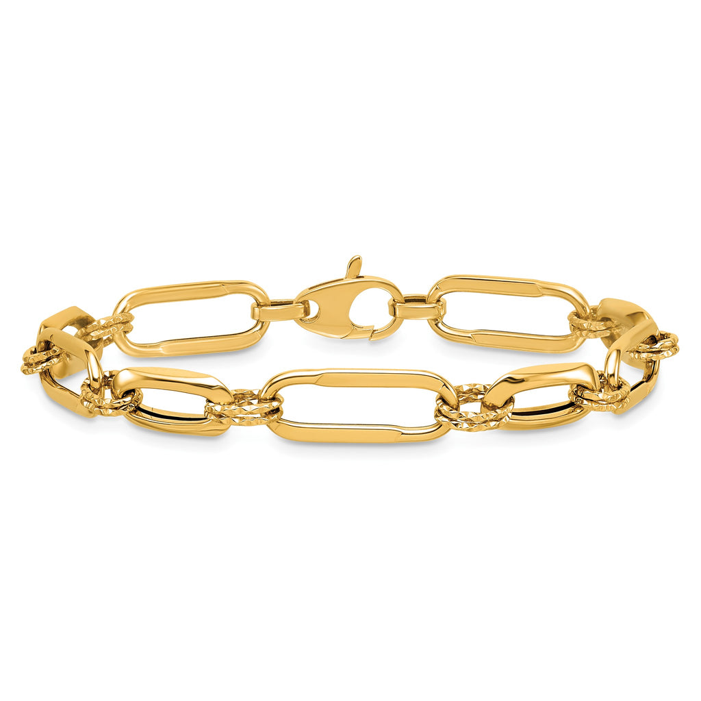 Link Bracelet in 14K Yellow Gold, Diamond-Cut - Sophia Jewelers