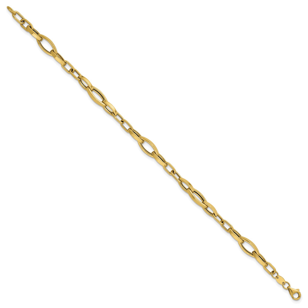 Fancy Mixed Link Bracelet in 14K Yellow Gold - Sophia Jewelers