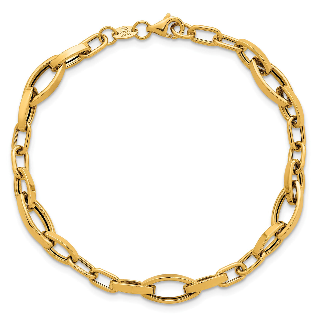 Fancy Mixed Link Bracelet in 14K Yellow Gold - Sophia Jewelers