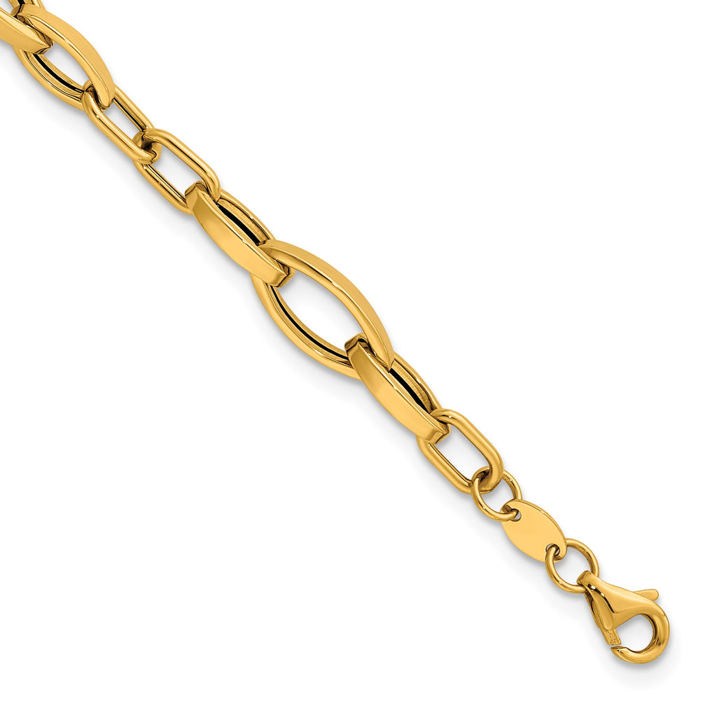 Fancy Mixed Link Bracelet in 14K Yellow Gold - Sophia Jewelers