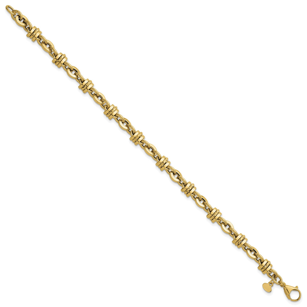 Fancy Link Bracelet in 14K Yellow Gold, Diamond-Cut Accents - Sophia Jewelers
