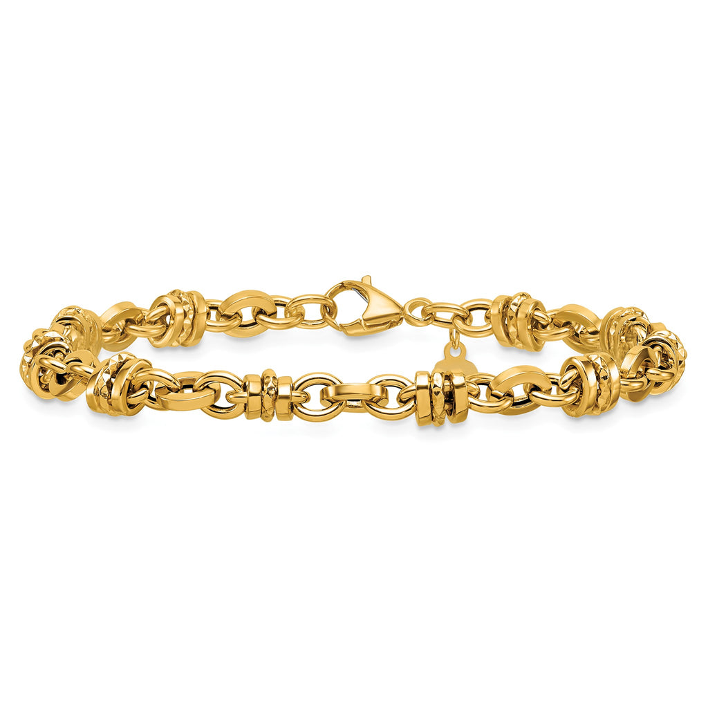 Fancy Link Bracelet in 14K Yellow Gold, Diamond-Cut Accents - Sophia Jewelers