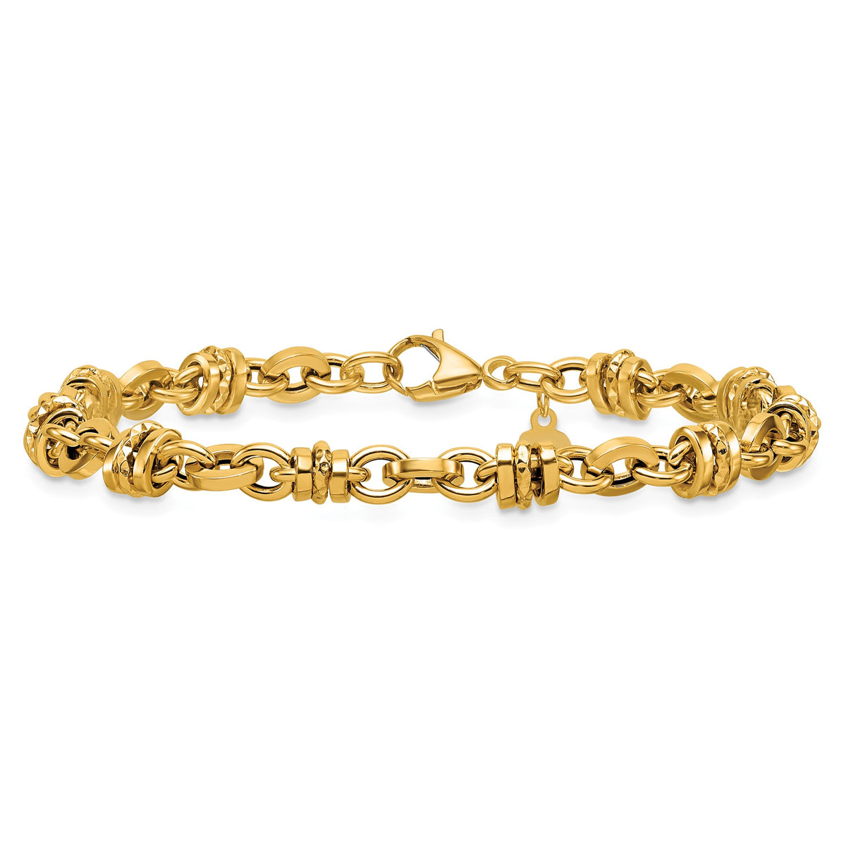 Fancy Link Bracelet in 14K Yellow Gold, Diamond-Cut Accents - Sophia Jewelers
