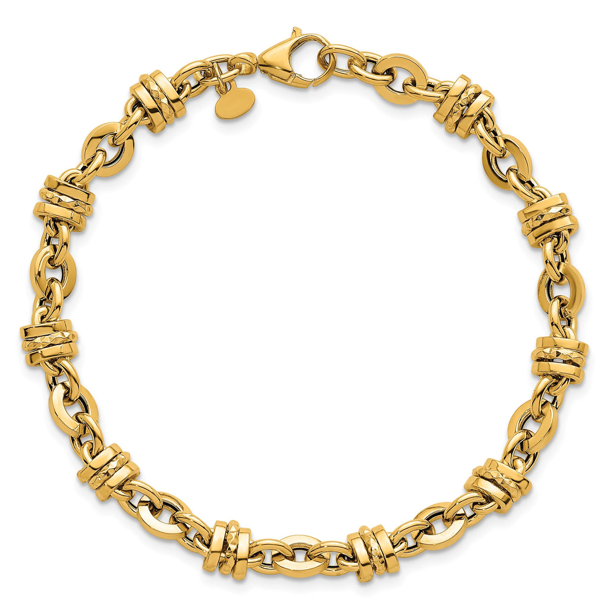 Fancy Link Bracelet in 14K Yellow Gold, Diamond-Cut Accents - Sophia Jewelers