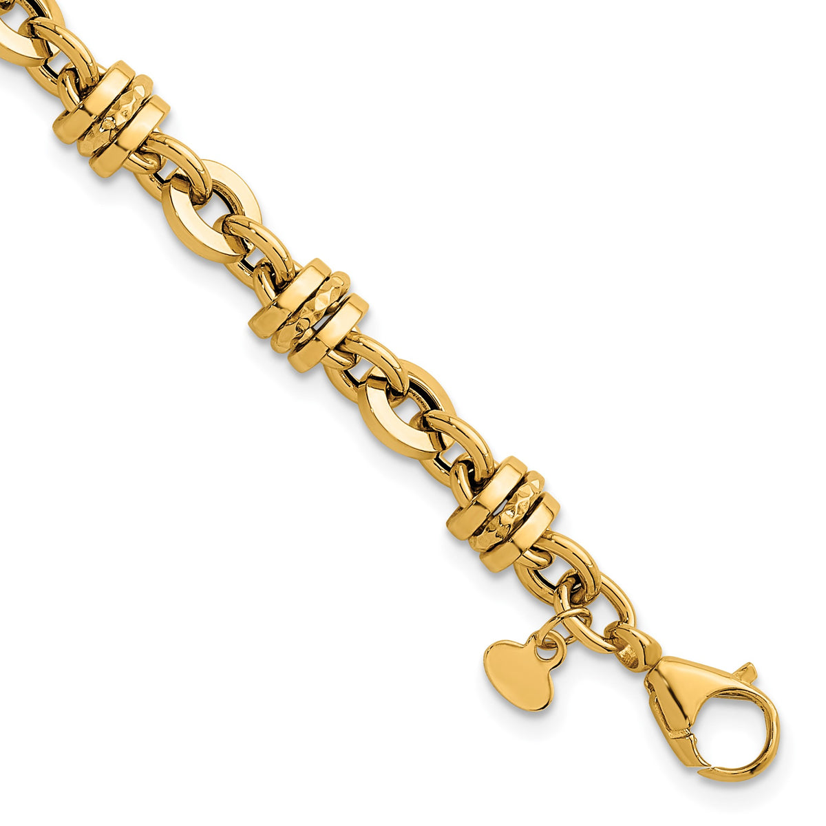 Fancy Link Bracelet in 14K Yellow Gold, Diamond-Cut Accents - Sophia Jewelers