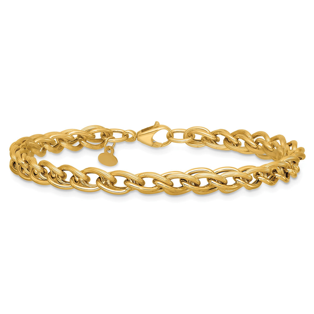 Grooved Double Link Bracelet in 14K Yellow Gold - Sophia Jewelers
