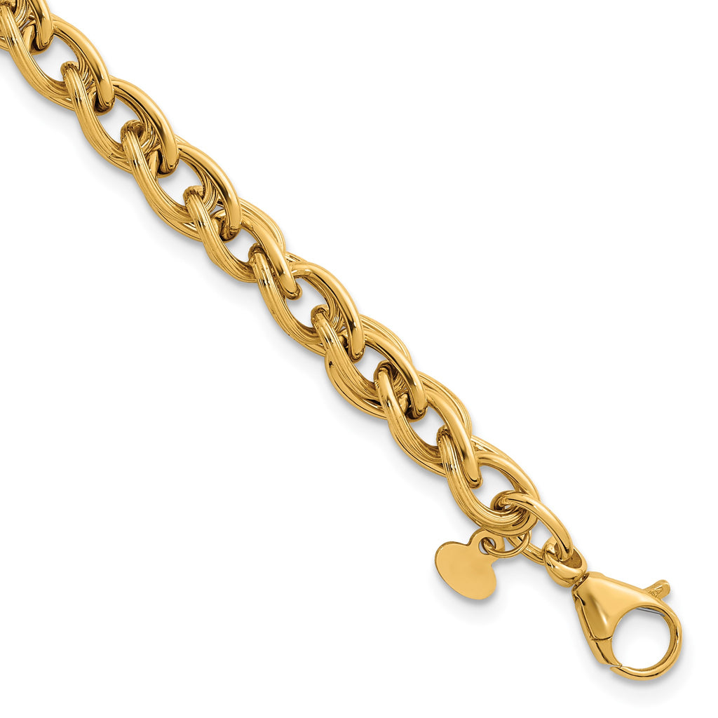 Grooved Double Link Bracelet in 14K Yellow Gold - Sophia Jewelers