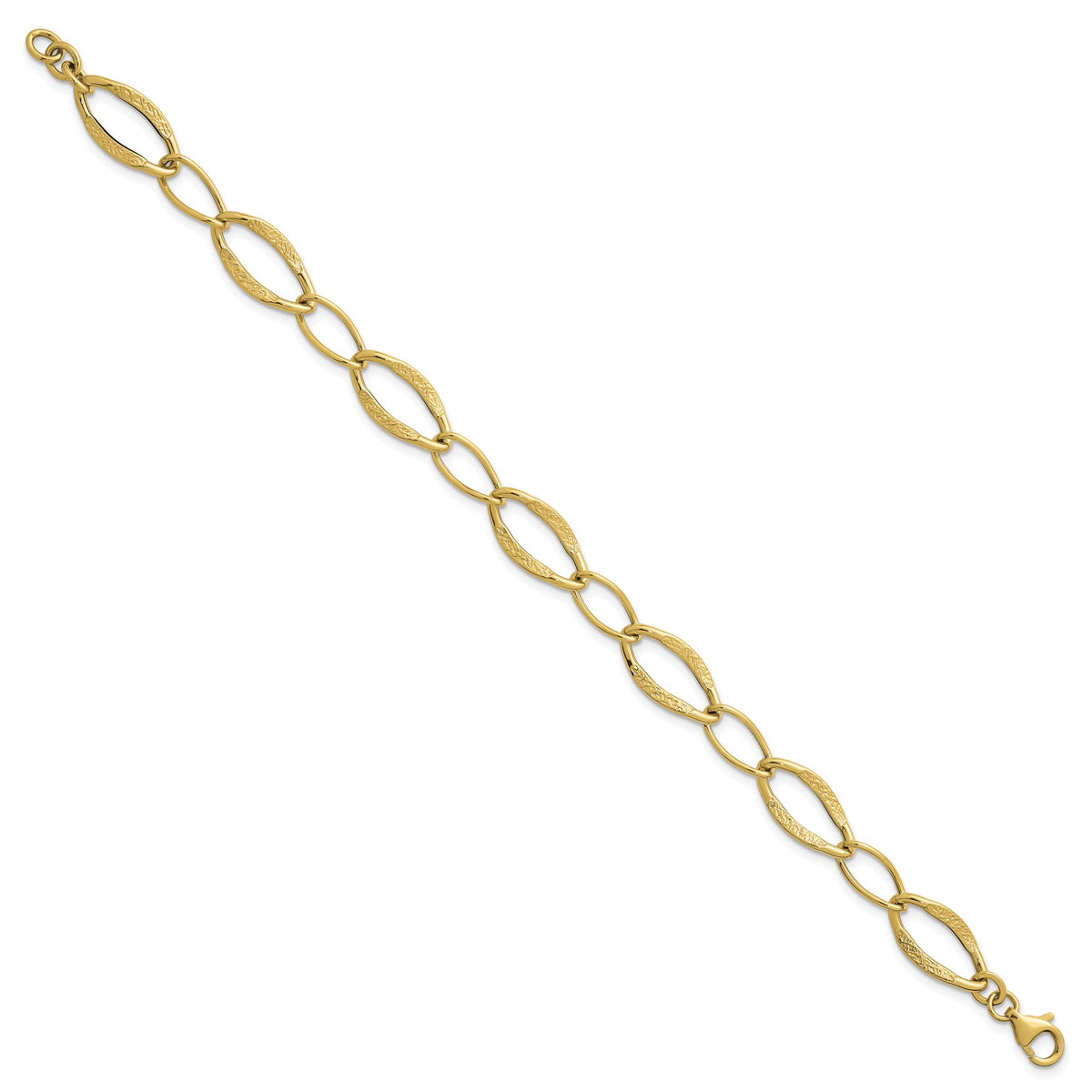 Fancy Link Bracelet in 14K Yellow Gold, Textured with Extender - Sophia Jewelers