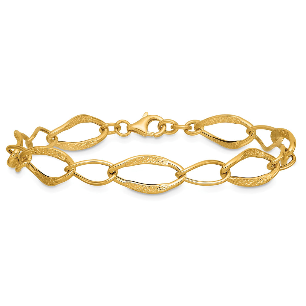 Fancy Link Bracelet in 14K Yellow Gold, Textured with Extender - Sophia Jewelers
