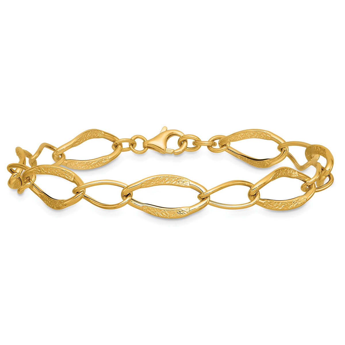 Fancy Link Bracelet in 14K Yellow Gold, Textured with Extender - Sophia Jewelers