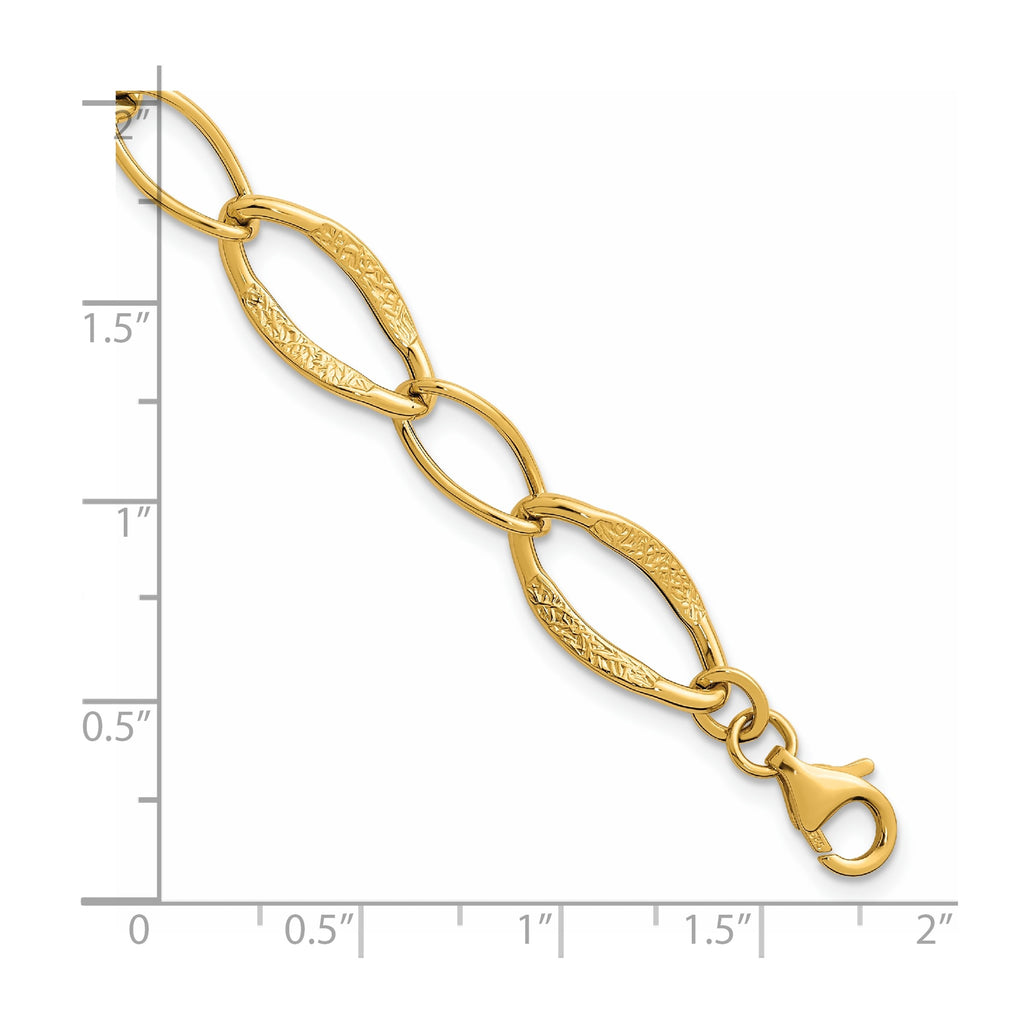 Fancy Link Bracelet in 14K Yellow Gold, Textured with Extender - Sophia Jewelers