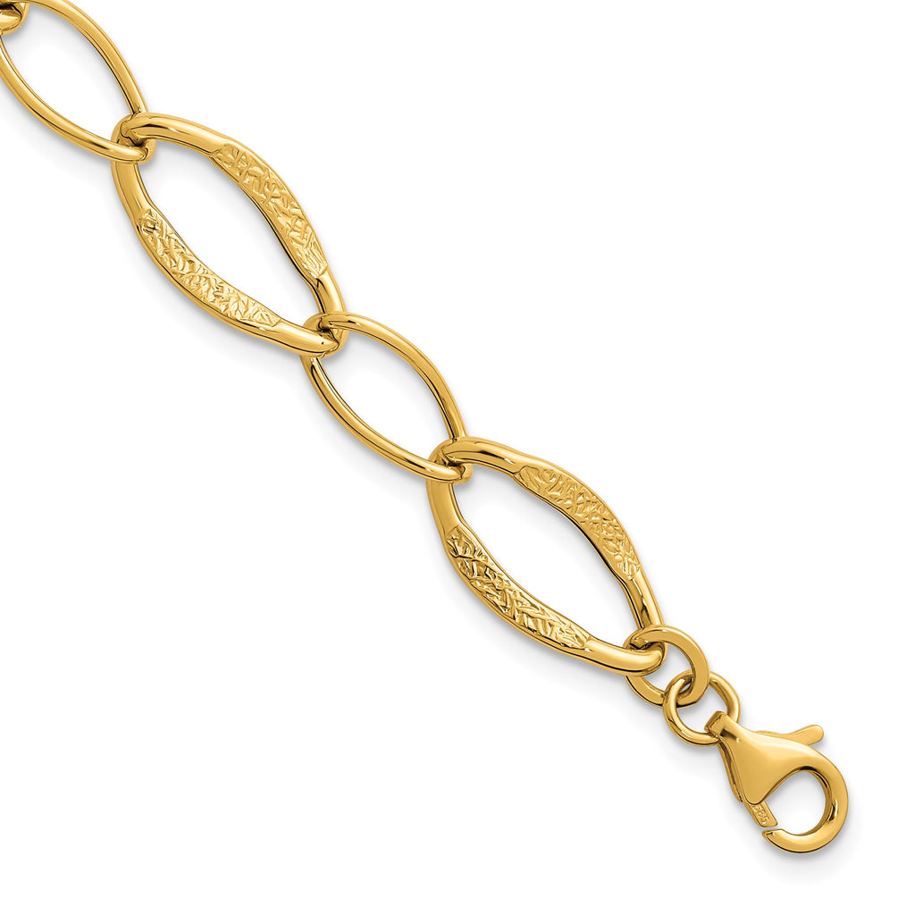Fancy Link Bracelet in 14K Yellow Gold, Textured with Extender - Sophia Jewelers