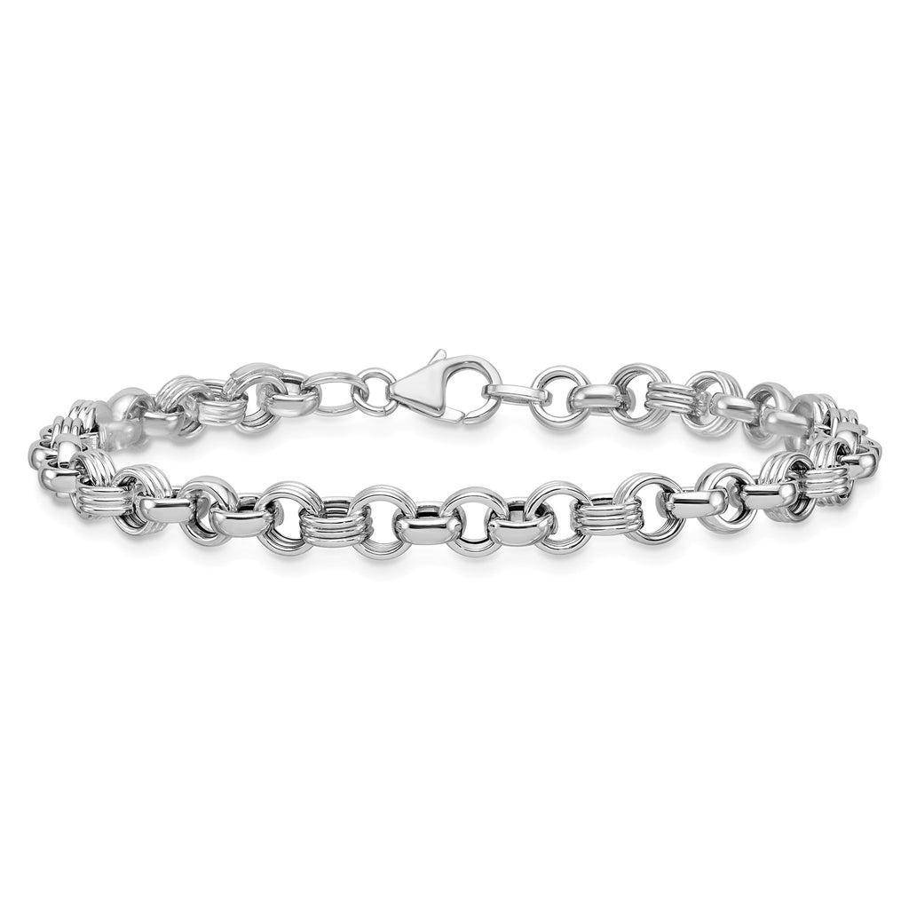 Fancy Link Bracelet in 14K White Gold, Textured - Sophia Jewelers