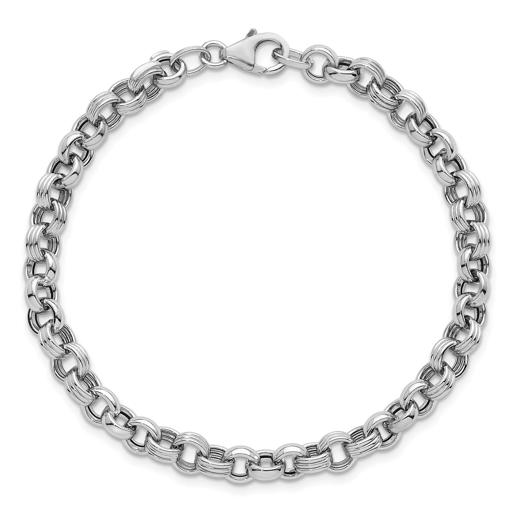 Fancy Link Bracelet in 14K White Gold, Textured - Sophia Jewelers