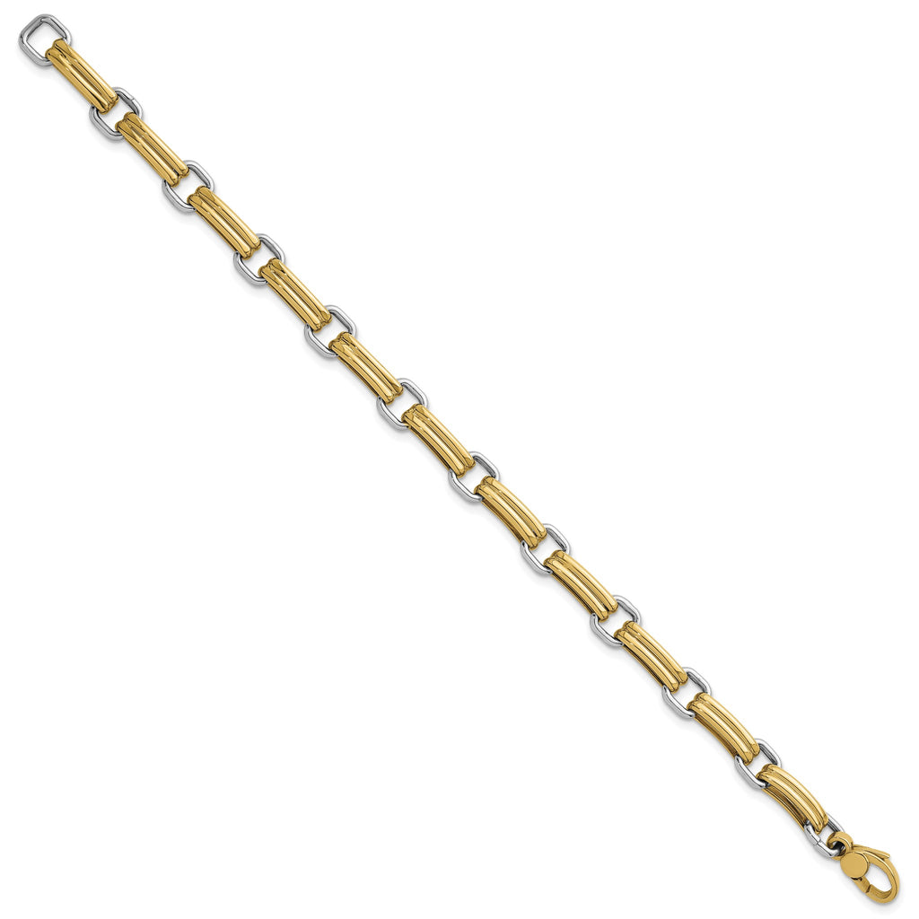 Fancy Link Bracelet in 14K Two-Tone Gold, Textured - Sophia Jewelers