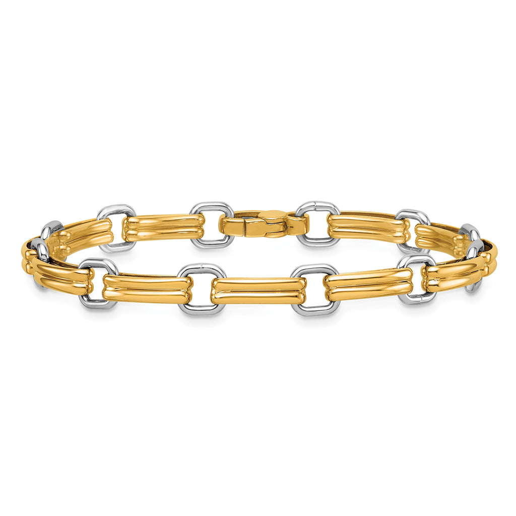 Fancy Link Bracelet in 14K Two-Tone Gold, Textured - Sophia Jewelers