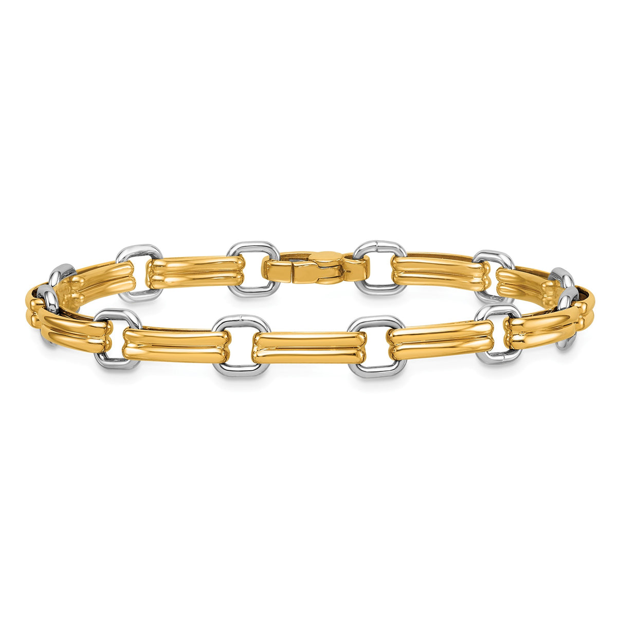 Fancy Link Bracelet in 14K Two-Tone Gold, Textured - Sophia Jewelers