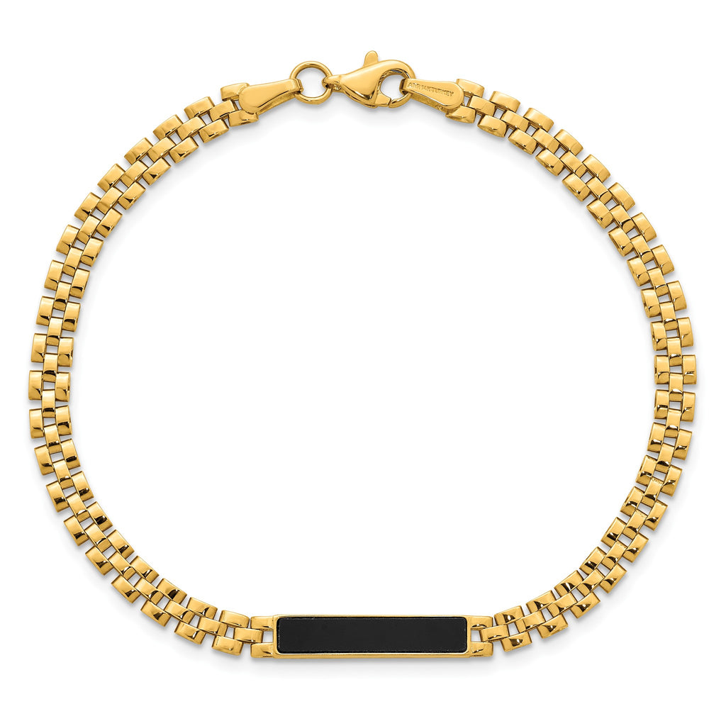 Onyx Bar Oyster Style Link Bracelet in 14K Yellow Gold, 7.2 Inch - Sophia Jewelers
