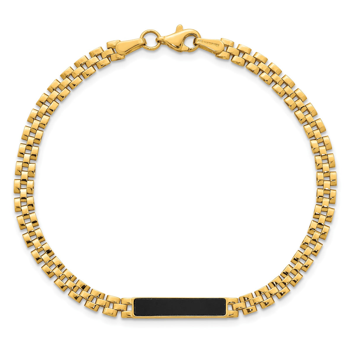Onyx Bar Oyster Style Link Bracelet in 14K Yellow Gold, 7.2 Inch - Sophia Jewelers