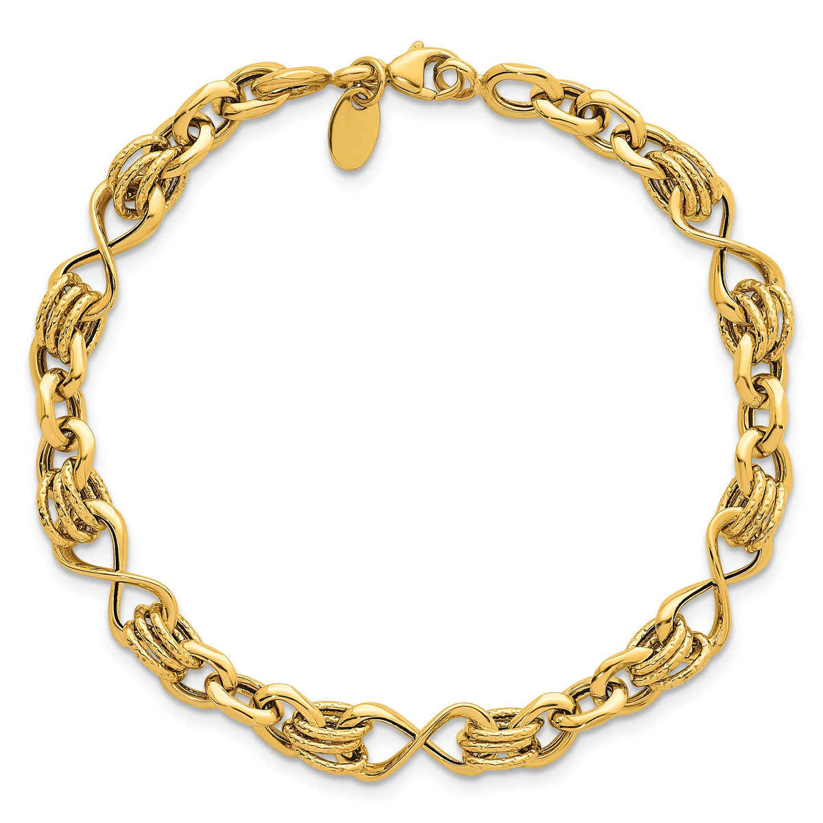 Infinity Fancy Link Necklace in 14K Yellow Gold, Textured - Sophia Jewelers