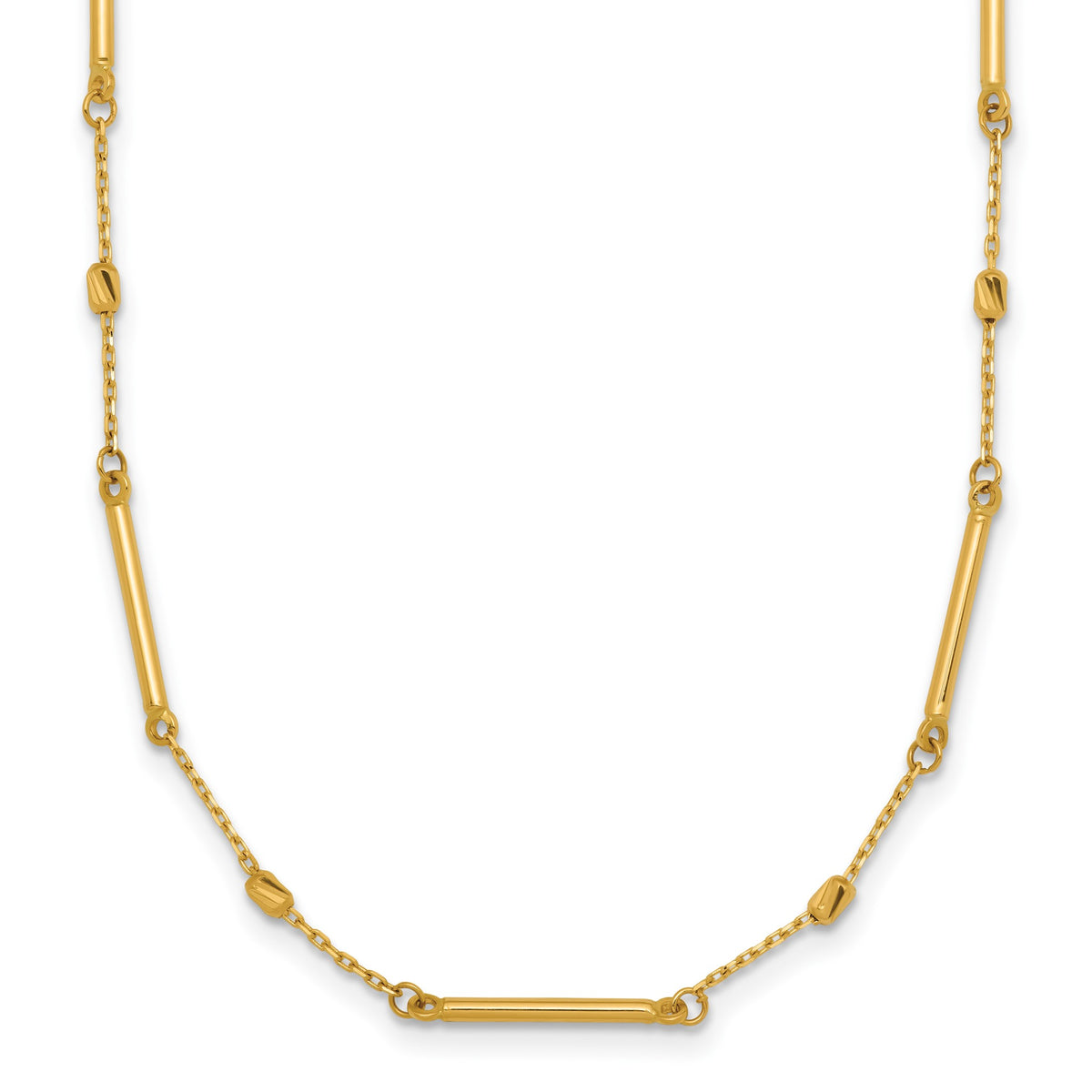 Bars and Diamond-Cut Beads Necklace in 14K Yellow Gold, 16 Inch - Sophia Jewelers
