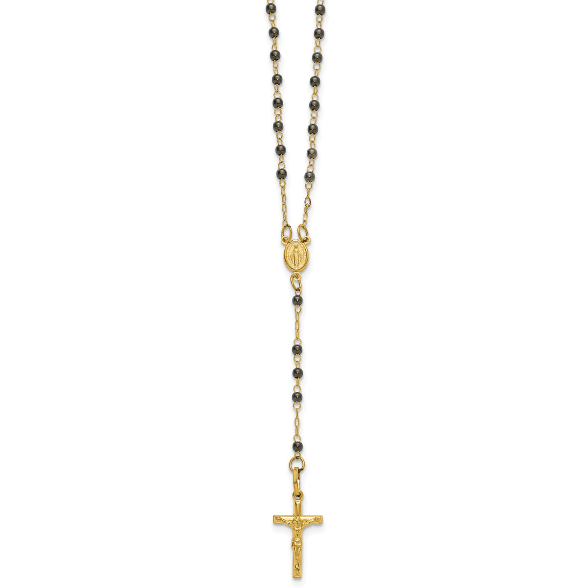 Black Beaded Rosary Necklace in 14K Yellow Gold, 2.5mm, 18 Inch - Sophia Jewelers Main image