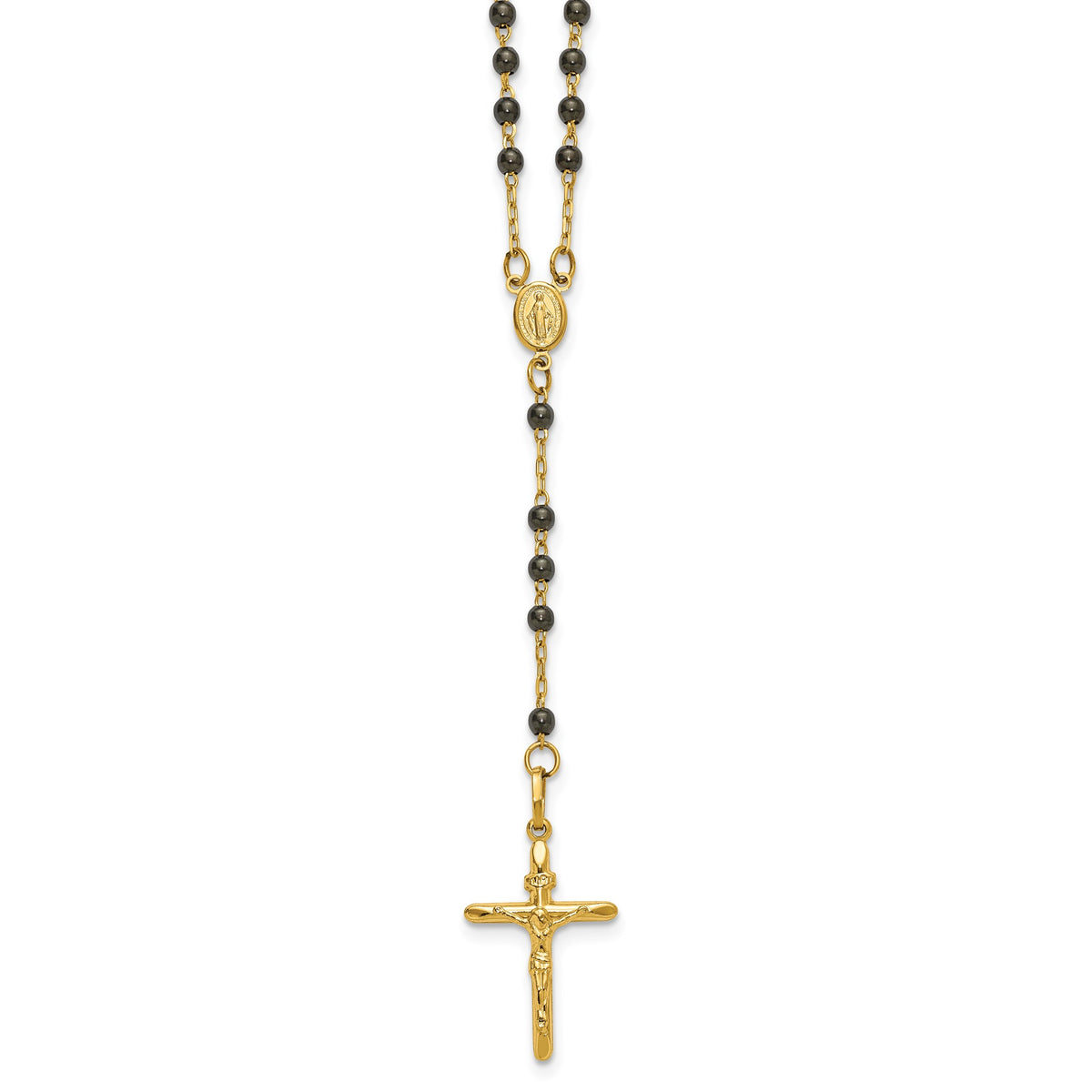 Black Beaded Rosary Necklace in 14K Yellow Gold, 3mm, 18 Inch - Sophia Jewelers Main image