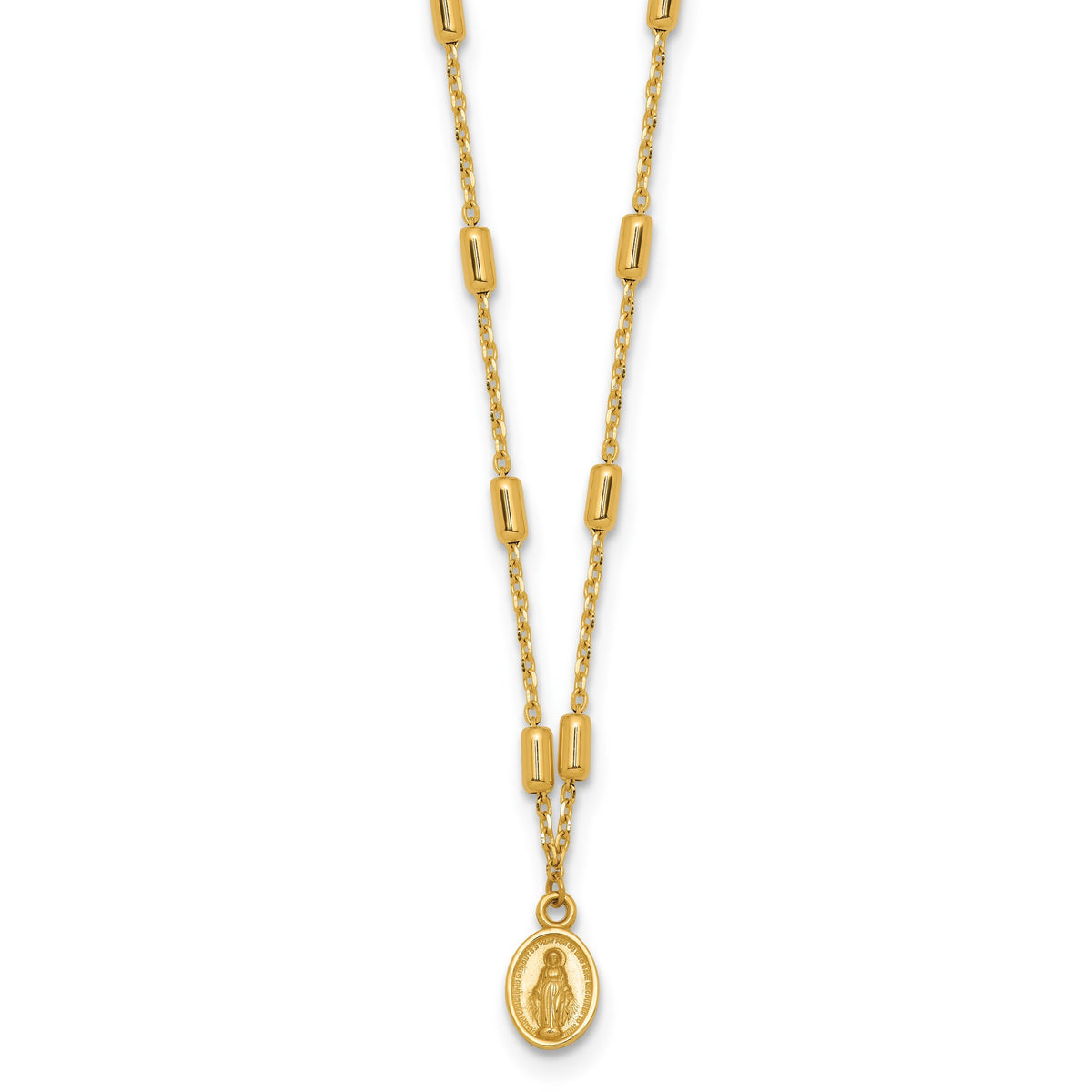 Bar Station Miraculous Medal Necklace in 14K Yellow Gold, 17 Inch - Sophia Jewelers Main image