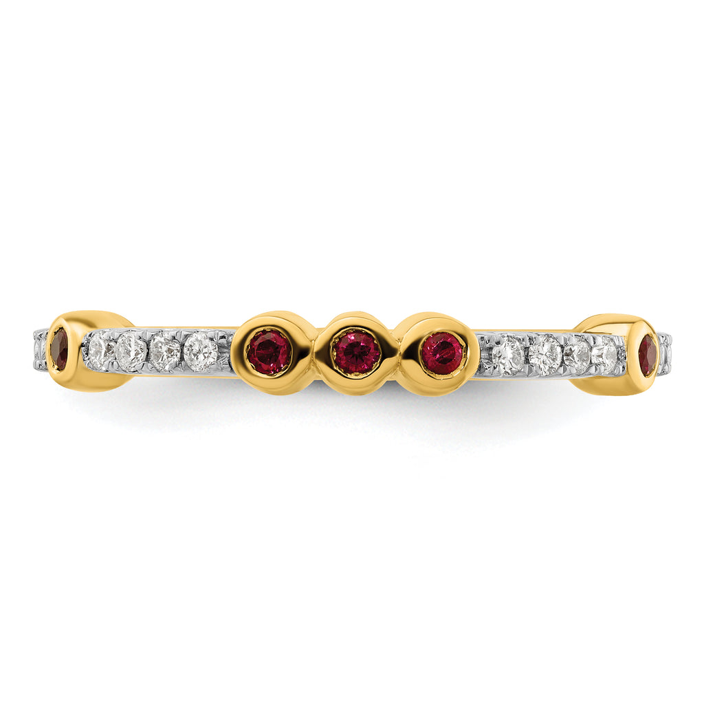 14k Stackable Expressions Created Ruby and Diamond Ring
