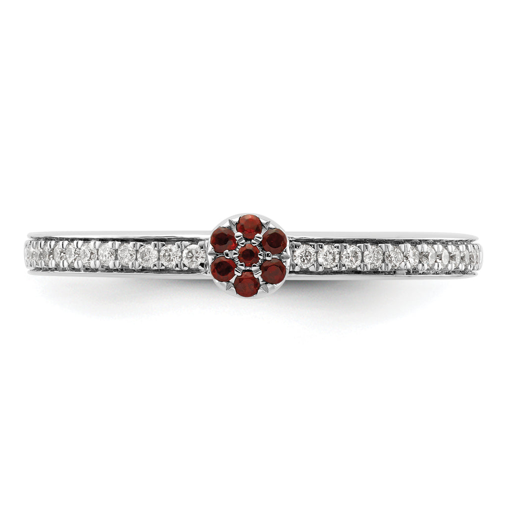 14k White Gold Stackable Expressions Garnet and Diamond Ring
