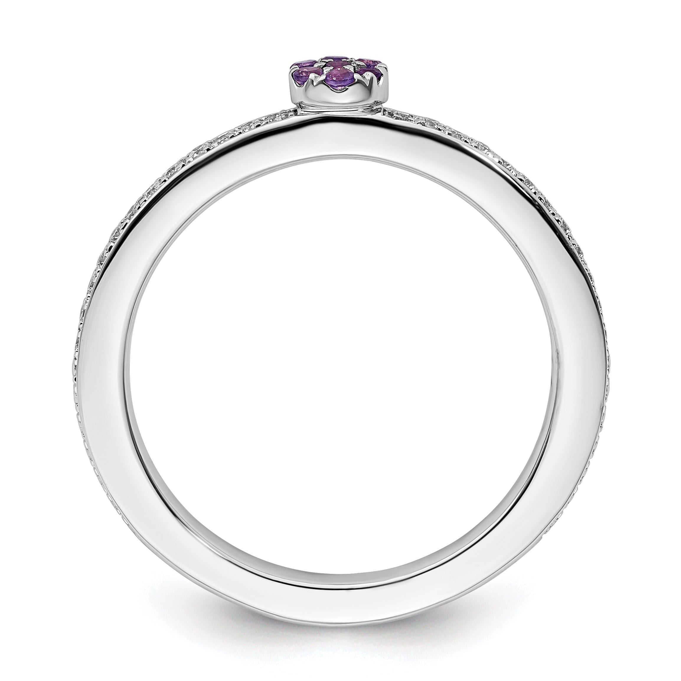 14k White Gold Stackable Expressions Amethyst and Diamond Ring Secondary image