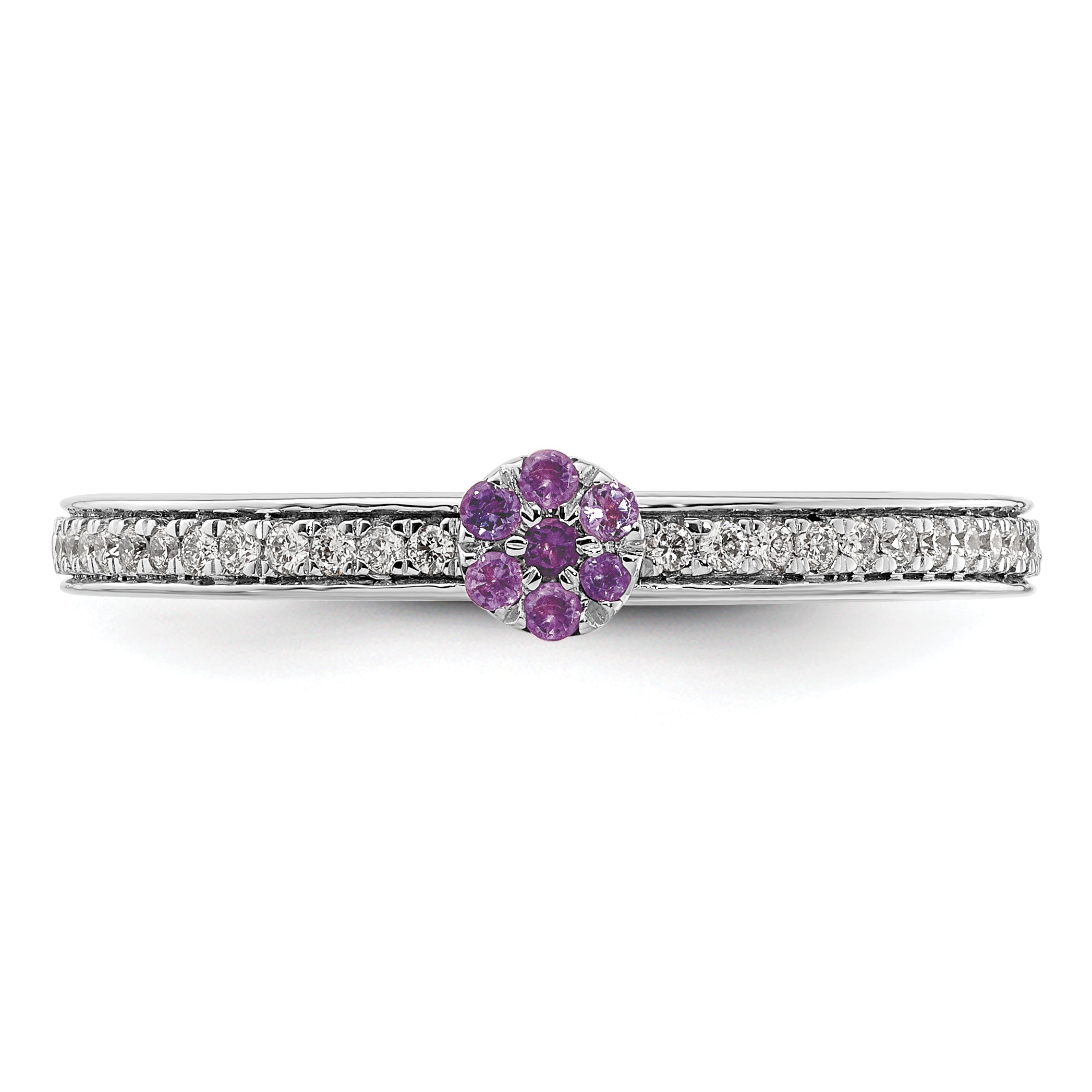 14k White Gold Stackable Expressions Amethyst and Diamond Ring