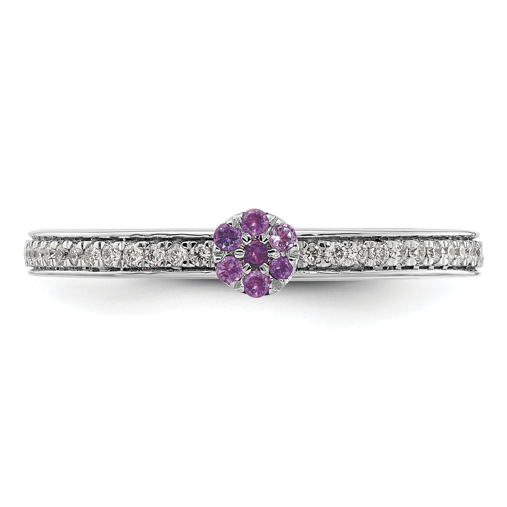 14k White Gold Stackable Expressions Amethyst and Diamond Ring
