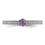 14k White Gold Stackable Expressions Amethyst and Diamond Ring