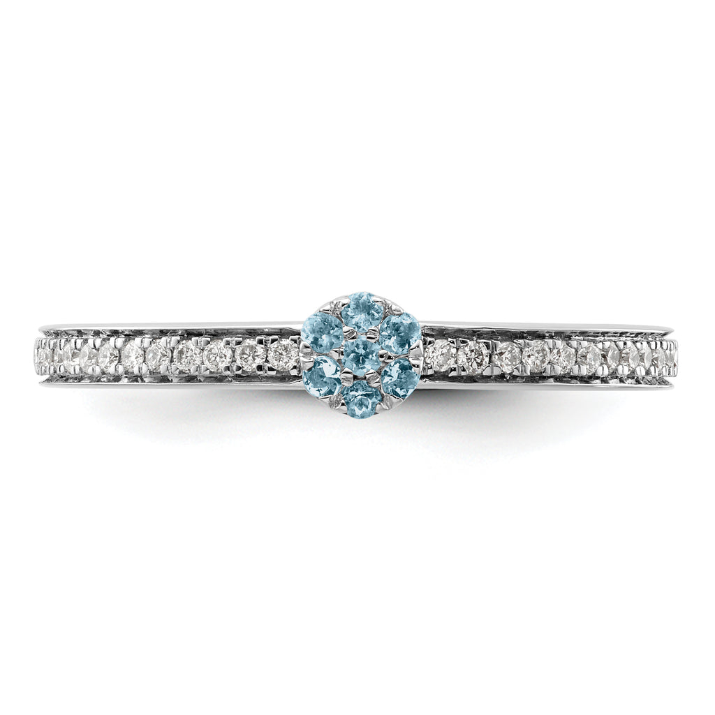 14k White Gold Stackable Expressions Aquamarine and Diamond Ring