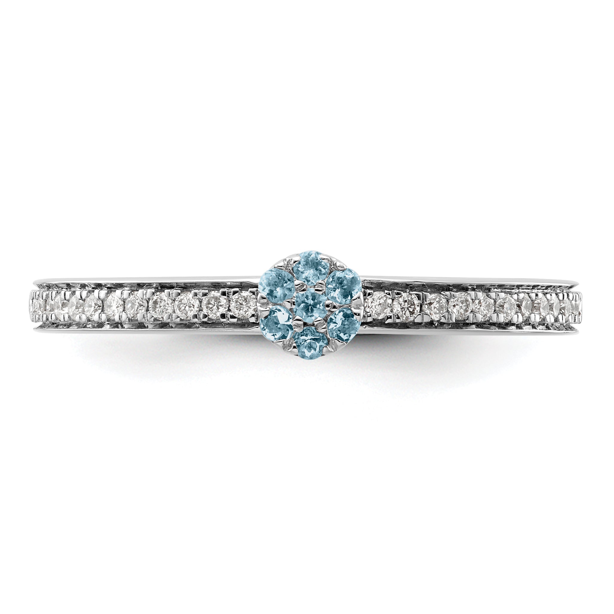 14k White Gold Stackable Expressions Aquamarine and Diamond Ring