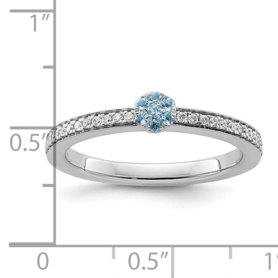 14k White Gold Stackable Expressions Aquamarine and Diamond Ring