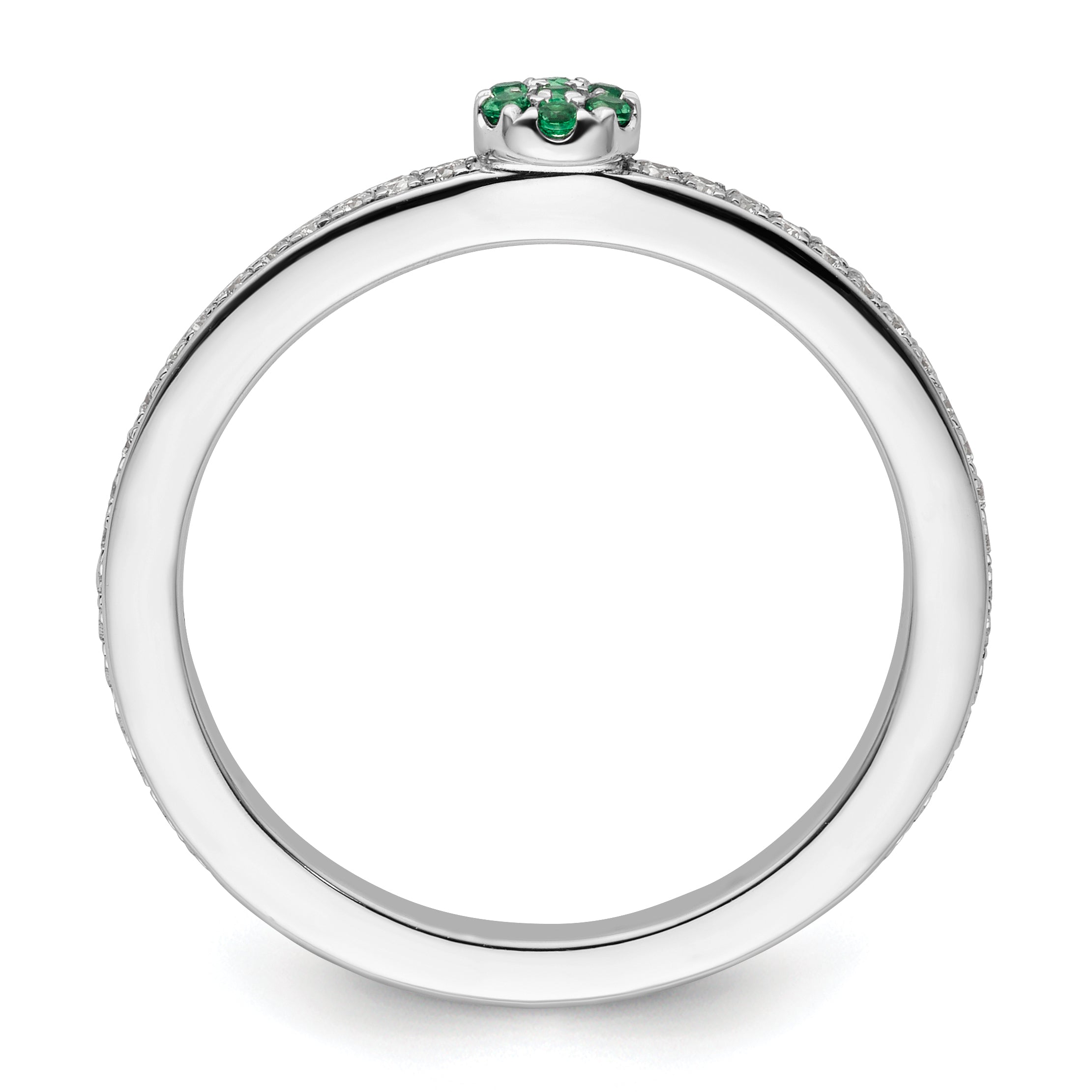 14k White Gold Stackable Expressions Created Emerald/Diamond Ring
