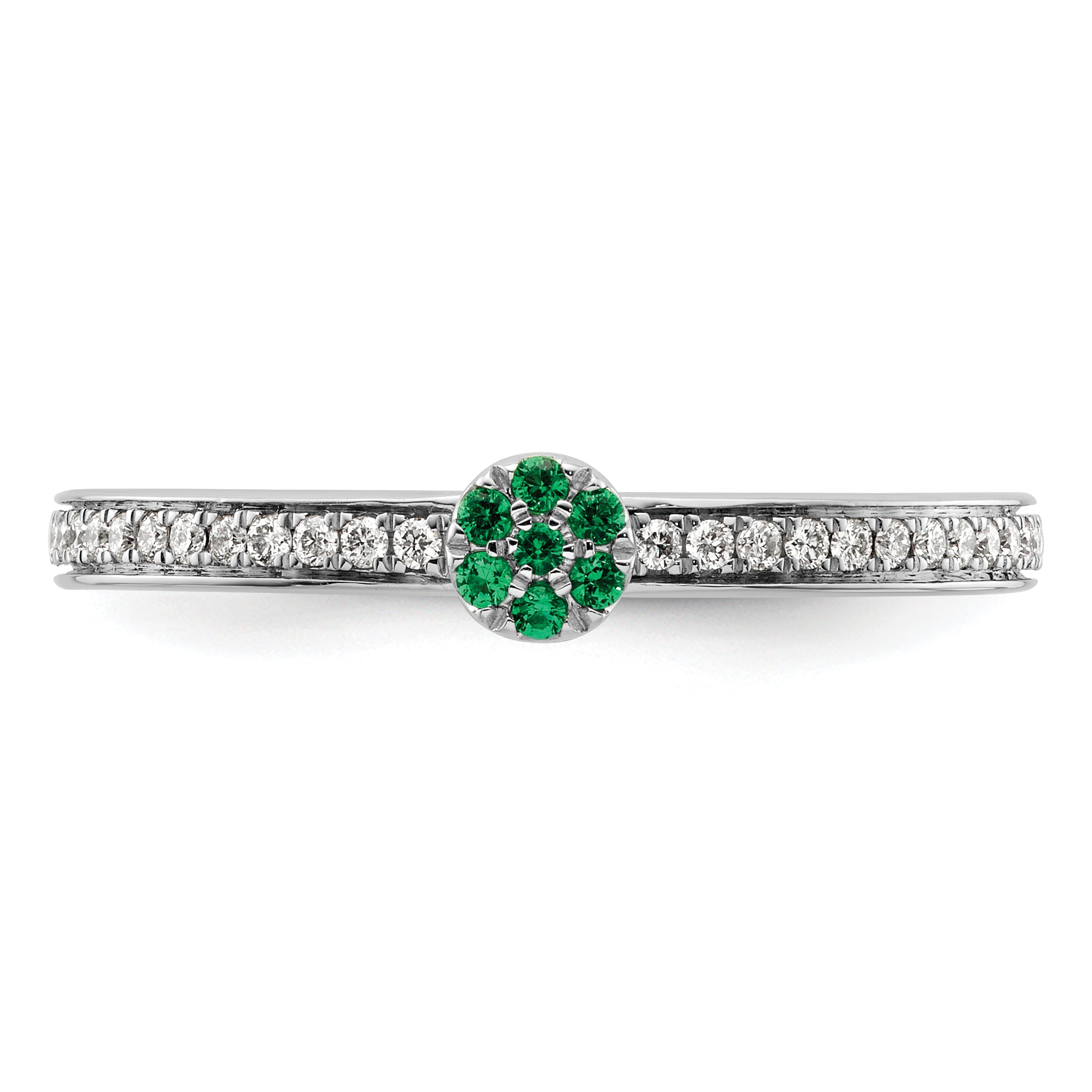 14k White Gold Stackable Expressions Created Emerald/Diamond Ring