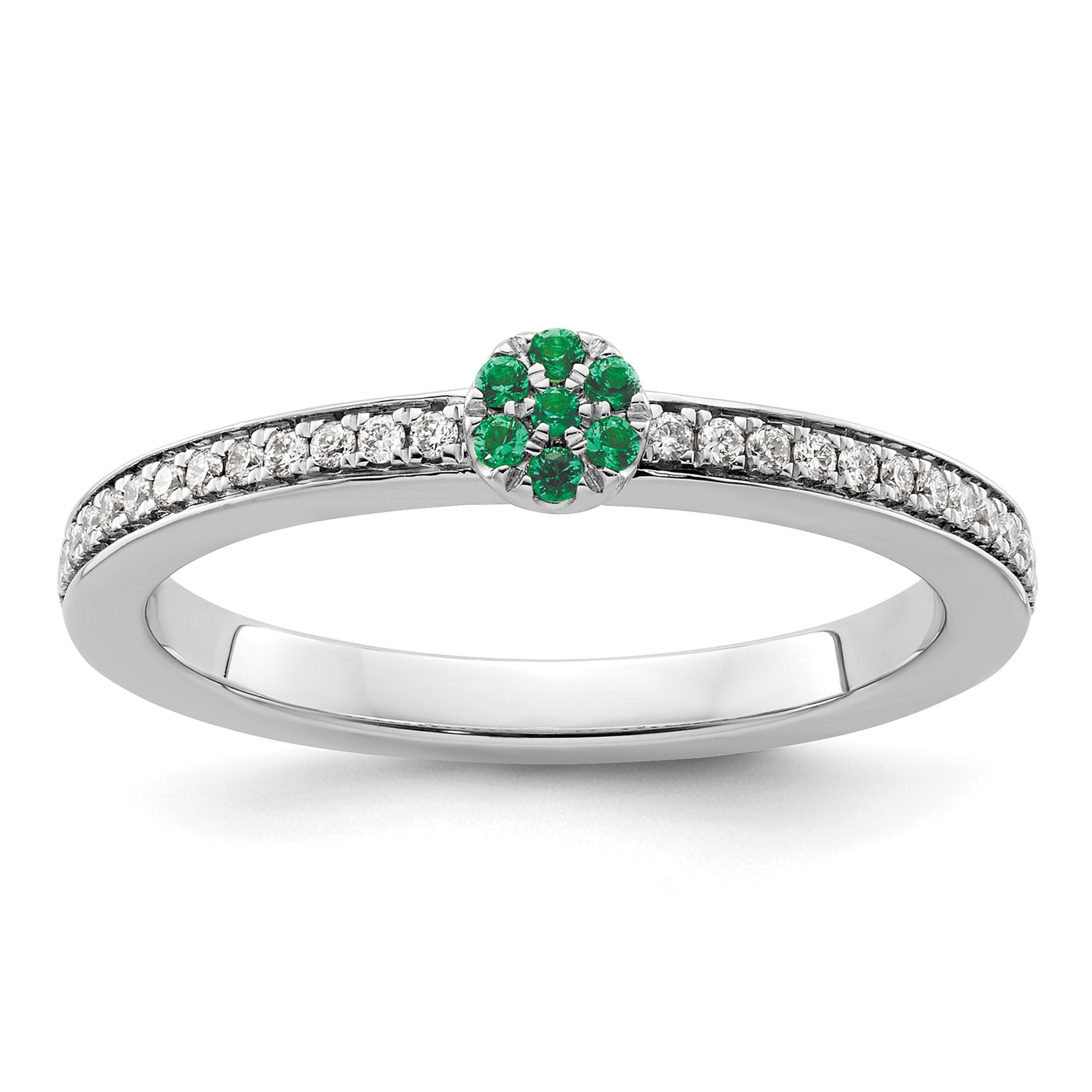 14k White Gold Stackable Expressions Created Emerald/Diamond Ring Main image